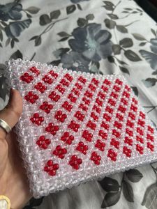 Red And White Beaded Clutch / pouches/ Handbags