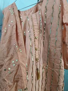 Peach Kurta Set with Sequin Detail