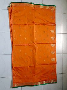 Orange Saree with Dark Green Pallu &amp; Border