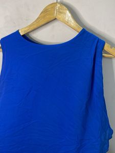 Cobalt Blue Asymmetrical Pleated Hem Top