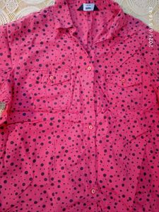 Vibrant Red Polka Dot Button-Up Shirt