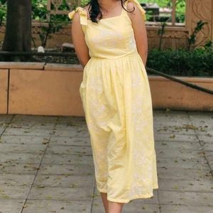 yellow embroidered party wear dress