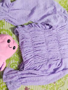 Cute Ruched Lavender Puff Sleeve Top