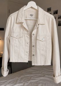 ONLY Cream Denim Cropped Jacket