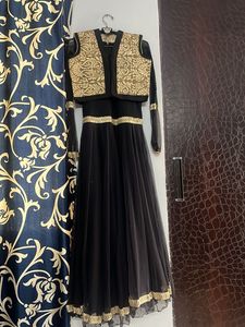 Black & Gold Anarkali Dress with Jacket