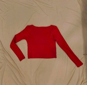 Red Long Sleeve Crop Top