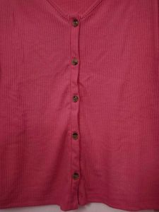 Ribbed Pink Button-Up Cardigan