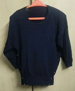 Navy Blue Embellished Crewneck Sweater