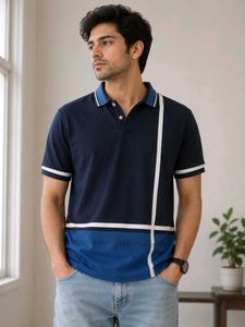 Men's Navy Blue Graphic Polo T-Shirt