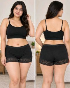 Black Lace Trim High-Waist Shorts
