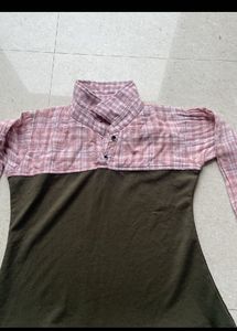 Girls Plaid &amp; Solid Color Dress
