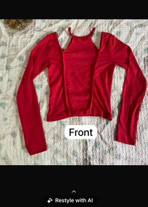 Y2K and Corset Type  Red Cut-Out Long Sleeve Top