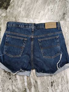woens Blue Denim Folded Hem Shorts
