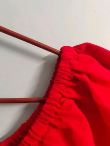 Red Solid Crop Bardot Top