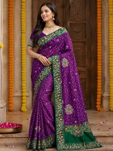 Designer Purple & Green Silk Saree