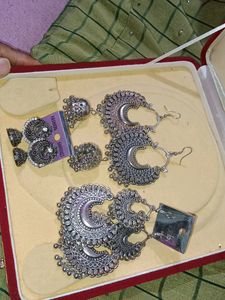 Silver Crescent Boho Earrings