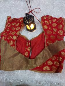 Green Saree And Red Deginer Blouse