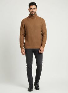 Brown Turtleneck Knit Sweater