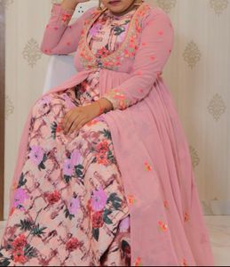 Pink Floral Anarkali Dress