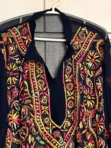 Chikankari Embroidered Black Kurta XL