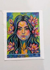 Abstract Portrait Painting with Lotus Flowers