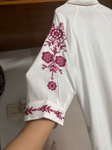 Like 🆕 “LOV” White Floral Embroidered Shirt style