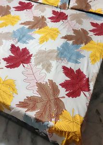 Multi Leaves 5 Feet Double Bedsheet &amp; Pillow Cover