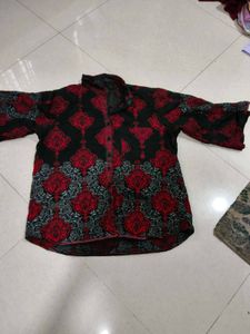 Embroidered Black & Red Kurta