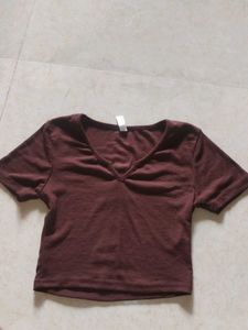 Brown V Neck Tee