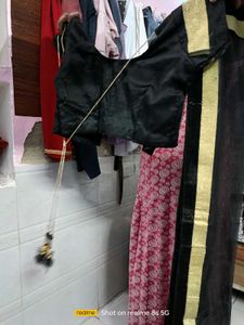 Black Silk Blouse with Gold Trim and lehanga