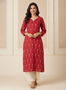 Red Ikkat Print Kurta buy1get1