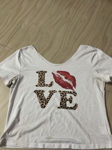 White LOVE T-Shirt with Kiss Print