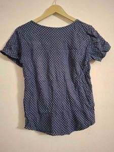 Blue Ditsy Print Short Sleeve Top
