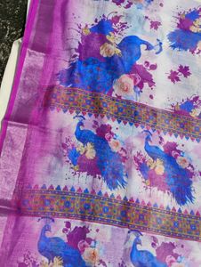 Peacock LINEN DIGITAL PRINT Saree