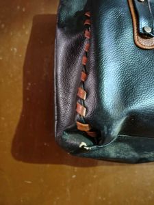 Black Leather Handbag with Brown Accents