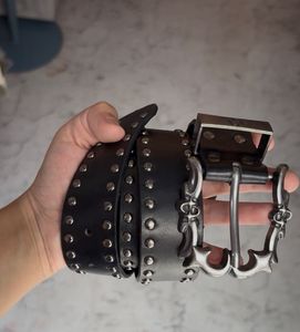 Studded Black Leather Belt