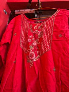 Red Embroidered Kurta Set with dupatta