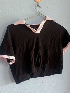 Black Cropped Polo Top with trousers