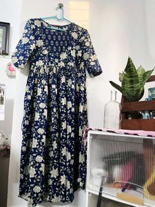 Libas Blue Printed Cotton Anarkali Kurta Set