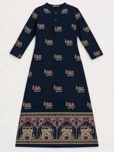 Elegant Navy Elephant Print Kurta