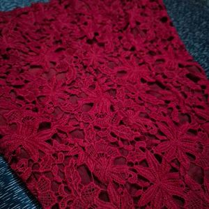 Maroon Floral Crochet Lace Mini Dress