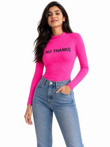 SHEIN Neon Pink "NO THANKS" Top