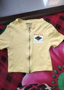 combo of tops Yellow Brazil Flag Zip Crop Top and