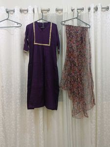 Purple Kurta with Floral Dupatta