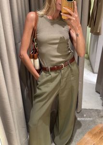 High-Waisted Wide-Leg Olive Trousers