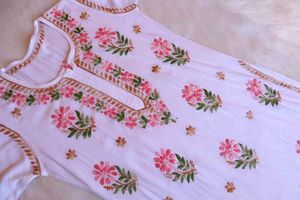 Gul-e-Jahaan White &amp; Beige Pink Chikankari Kurta