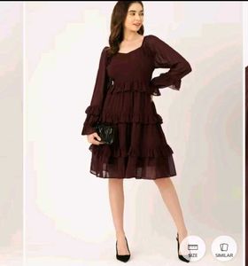 Maroon Ruffle A-line Dress