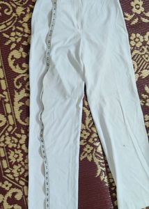 White Straight Leg High Waisted Pants