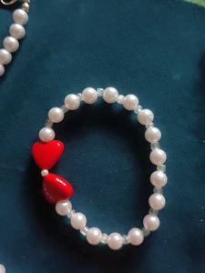 Pearl and Heart Necklace Bracelet Set