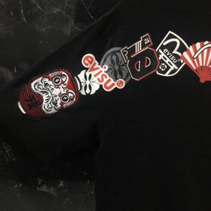 EVISU embroidery vtg Black T-Shirt with Logo